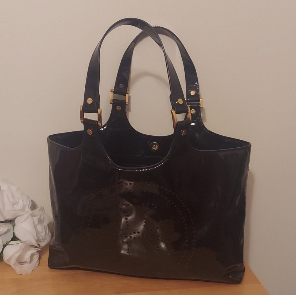 Tory Burch Black Bome Patent Leather Tote Bag with Goldtone Hardware - Picture 1 of 16